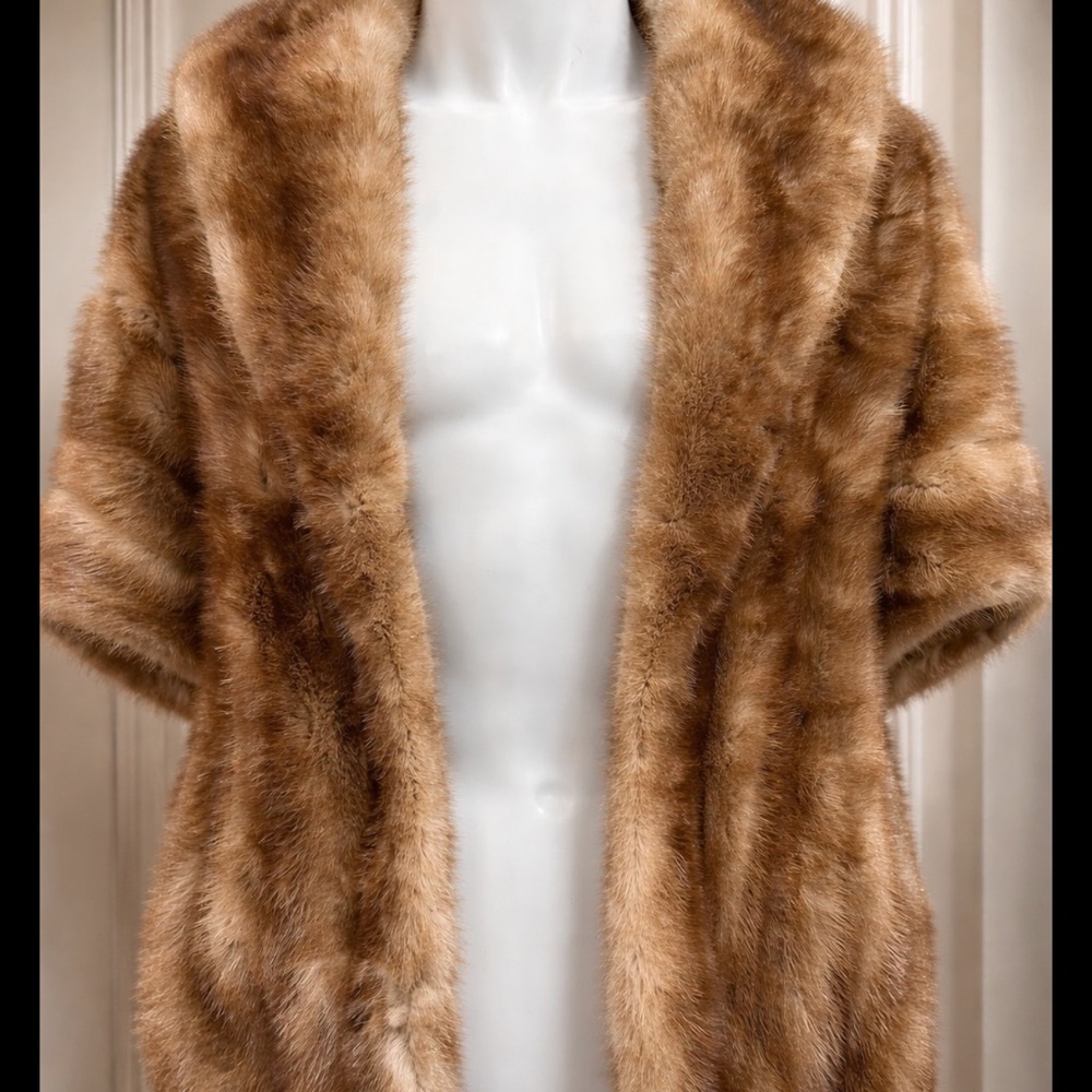Vintage Mink Fur Stole Wrap Shawl Brown Luxury Evening Wedding Coat Cape